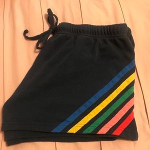 Rainbow striped pajama shorts